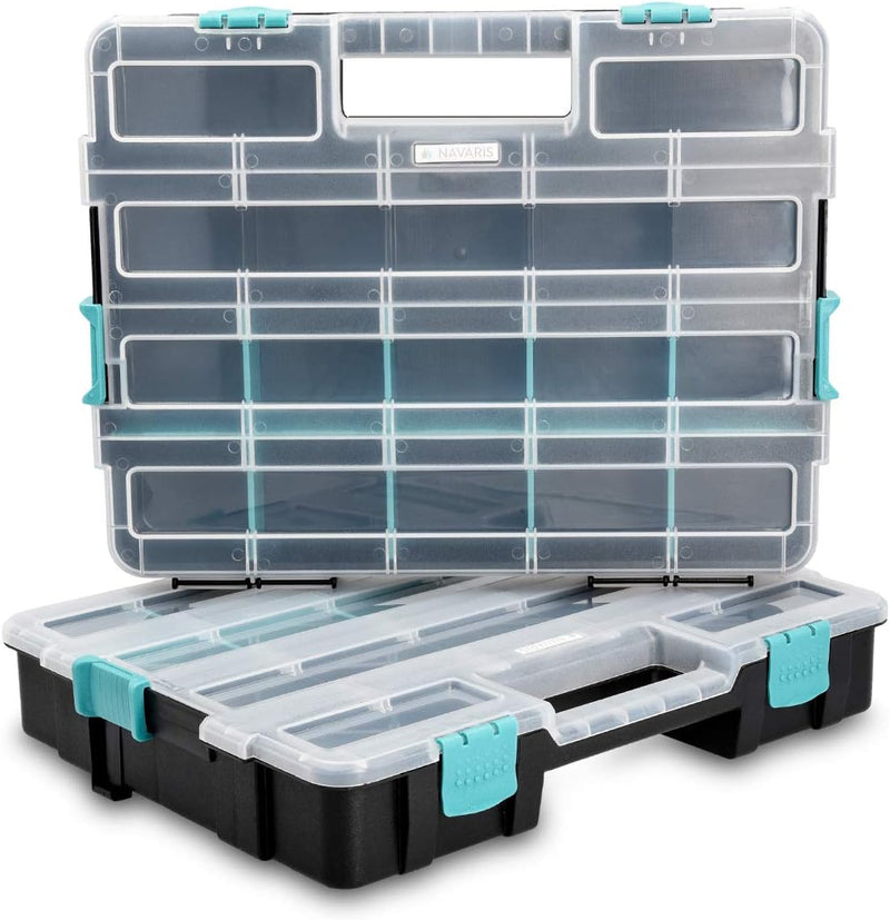 Navaris Kleinteile Organizer XL - Profi Sortierkasten zweistöckig 37,5x29x13,4cm - Verstellbare Fäch