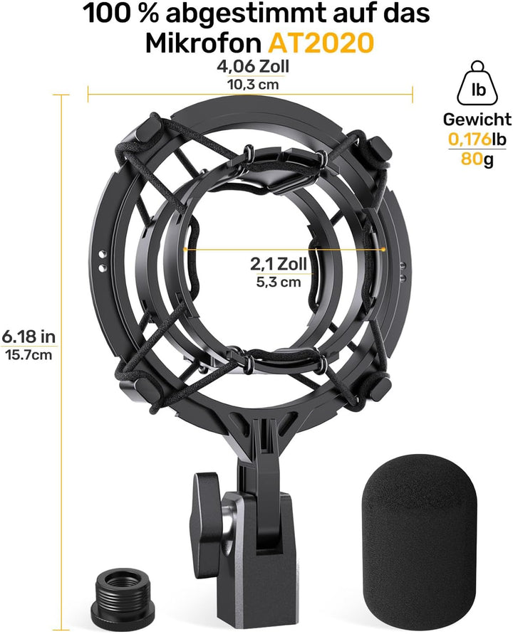 AT2020 Mikrofonspinne, Kompatibel mit Audio-Technica AT2020USB+, AT2035 & ATR2050, Mikrofon-Stossdäm