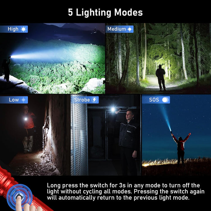 Blukar Taschenlampe LED Aufladbar, Extrem Hell Taschenlampen Zoombare Handlampe mit 5 Lichtmodi, IP6