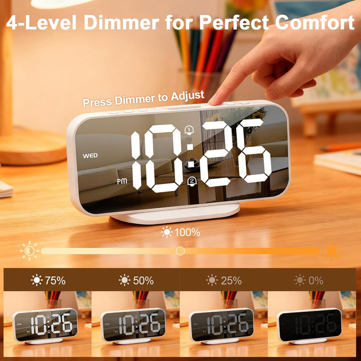 ALANAS Digitaler Wecker mit Dual-Alarmen, Spiegel-LED-Schlafzimmer-Wecker für Kinder, einstellbare H
