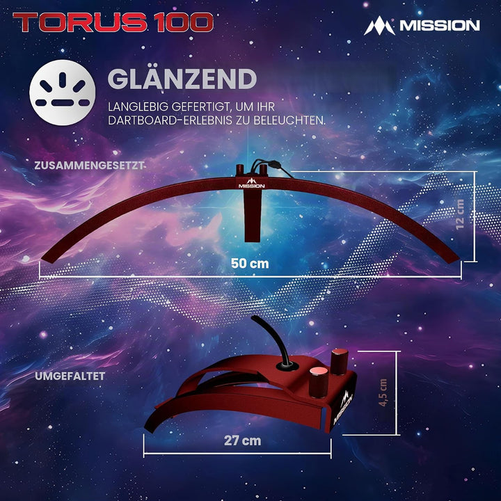 Mission Darts TOR100 Torus 100 | Dartscheibe LED klappbar tragbar Dartscheibe Reise Beleuchtungssyst