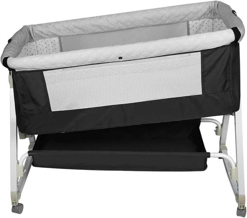 Babybett, 6-stufig Höhenverstellbar,Wiege mit Matratze und Moskitonetz, Mobile Babywiege für Neugebo