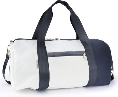 360 Grad Pirat Umhänge-Tasche Segeltuch weiss-blau, Zahl orange