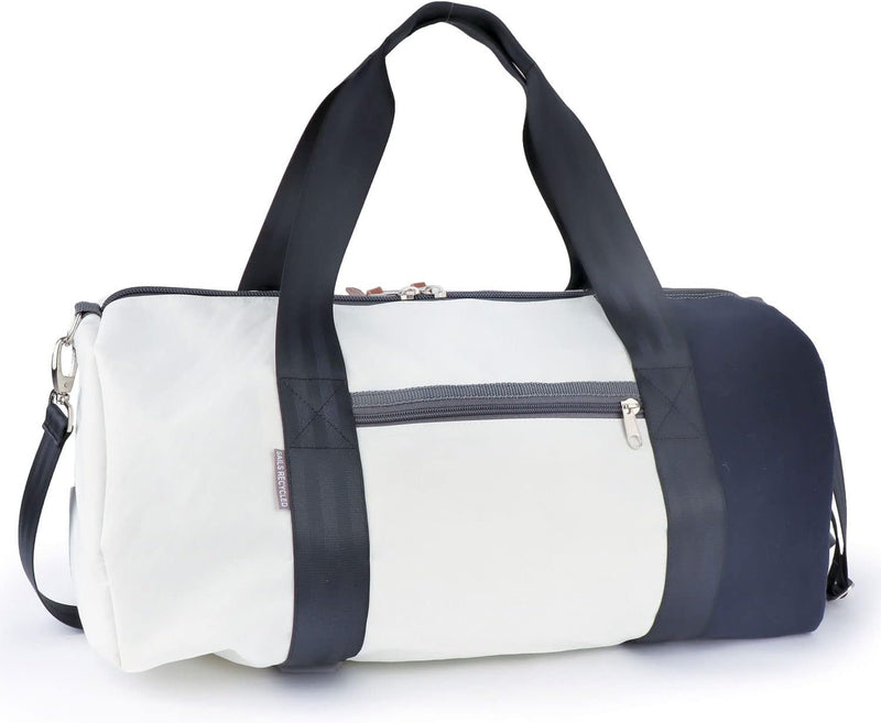 360 Grad Pirat Umhänge-Tasche Segeltuch weiss-blau, Zahl orange