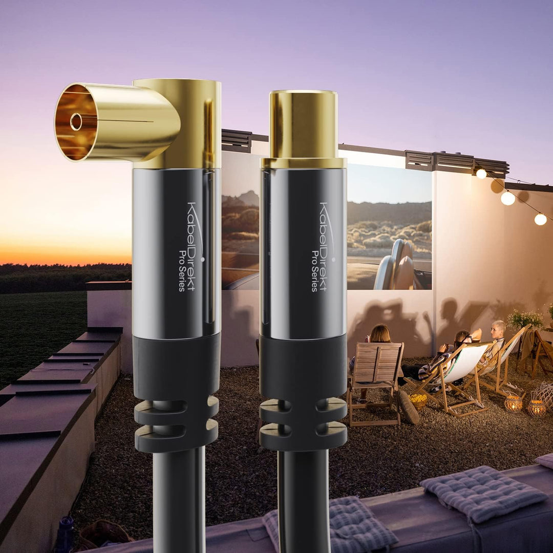 KabelDirekt – 4K Antennenkabel, Koaxialkabel, TV Kabel 90° gewinkelt/gerade – 10m – In Deutschland e
