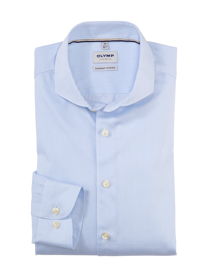 OLYMP Herren Businesshemd Level Five Garment Washed,Body fit,Haifisch-Kragen 41 Bleu 11, 41 Bleu 11