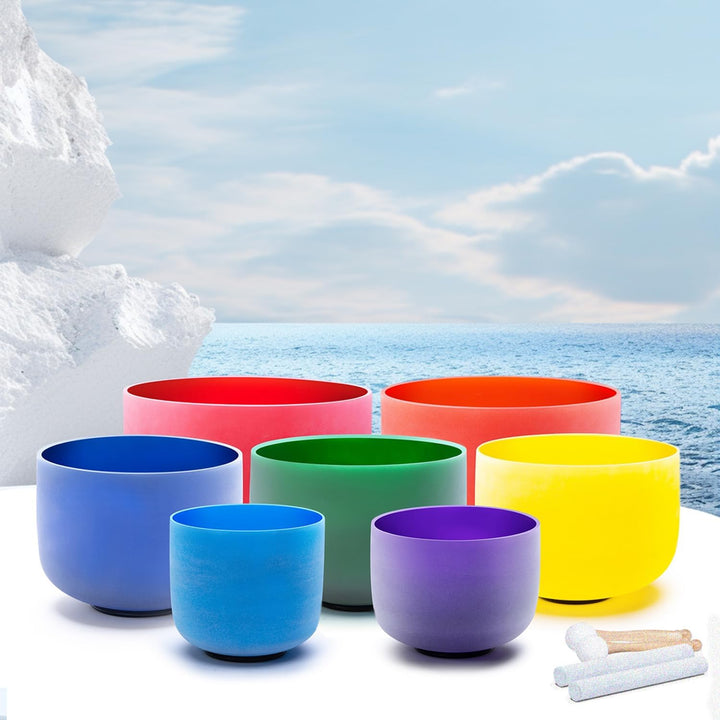 KVKA Chakra Singing Bowls Set 432Hz 7 Colors 6-12 Inch with Heavy Duty Carry Bags and Singing Bowl M