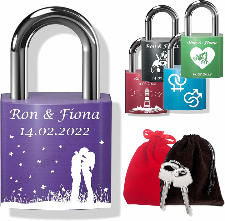 Liebesschloss mit Wunschgravur zum Valentinstag, Hochzeitstag, Jahrestag, Geburt; inkl. Gravur, opti