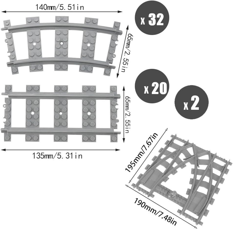 SenaiMy 54 Stück Eisenbahn Schienen City Schienen, Bausteine Zug Schienen Set für City Zug Zubehör,
