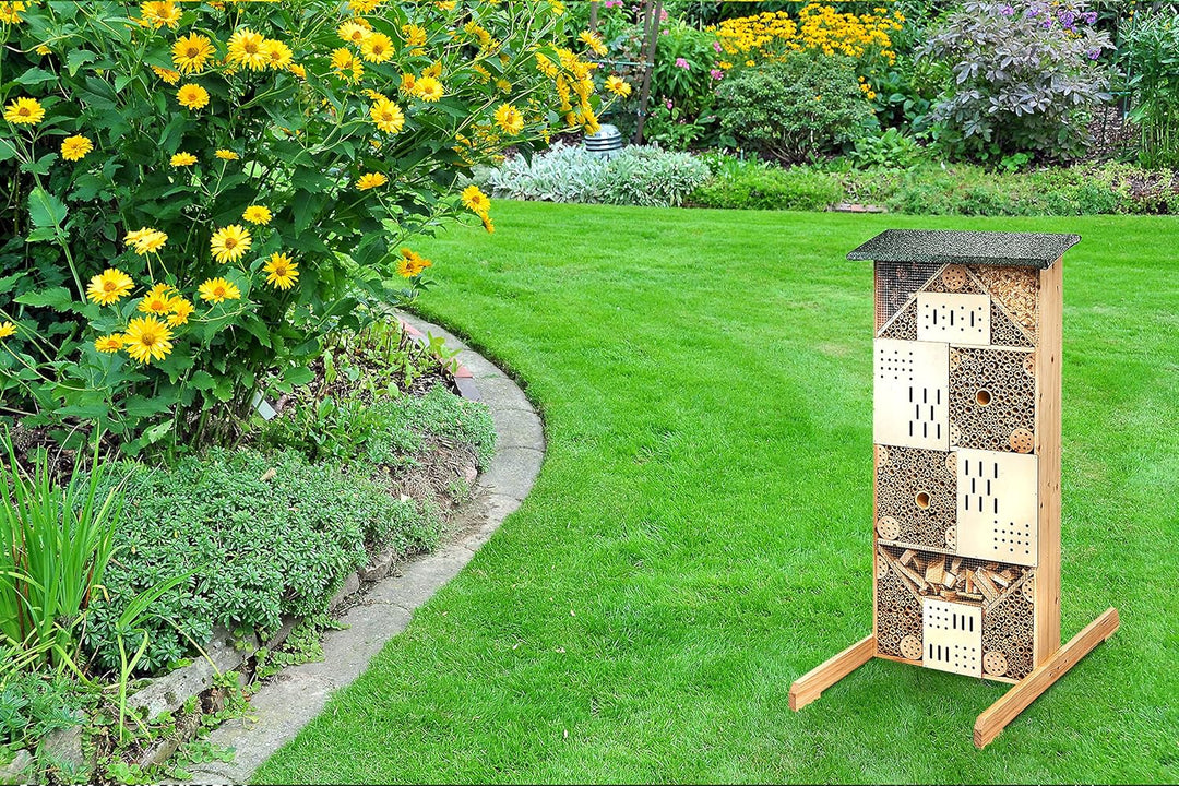 Kobolo Insektenhotel Insektenhaus Villa aus Holz - inkl Füllung - 49x26x107 cm - Gross XXL