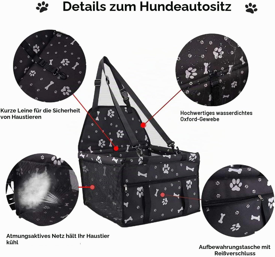 Wodondog Hunde Vordersitz Autositz für Kleine Mittlere Hunde mit Sicherheitsgurt Faltbare Hundedecke