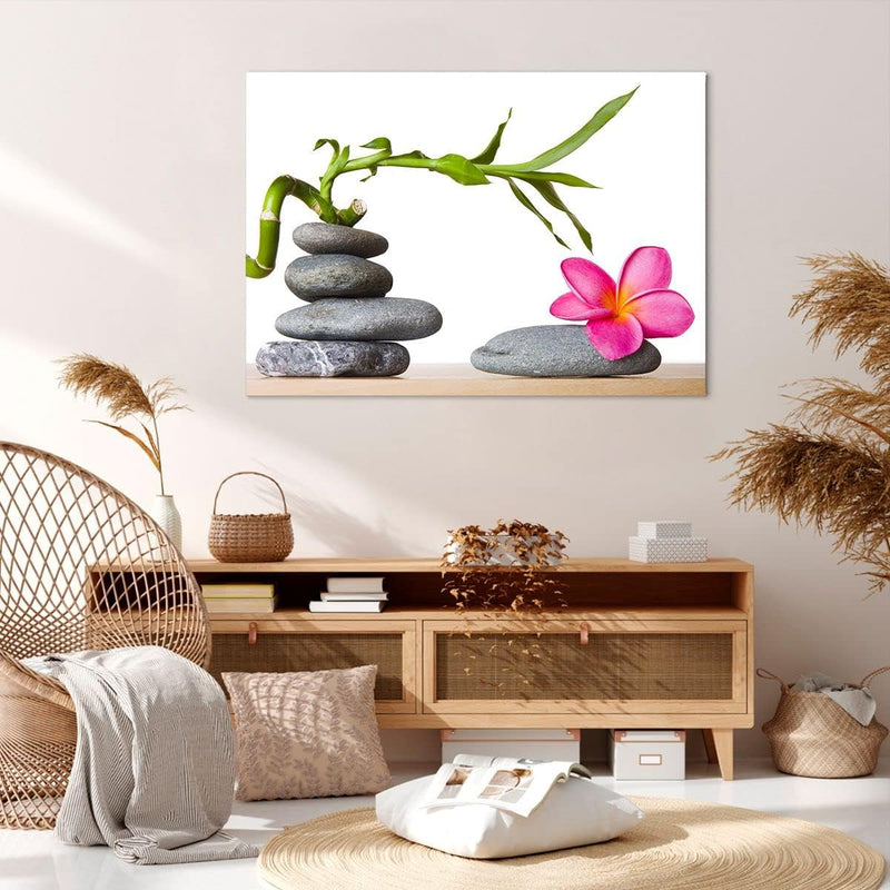 Bilder auf Leinwand 100x70cm Leinwandbild Ruhig blume dekoration stein Gross Wanddeko Bild Schlafzim