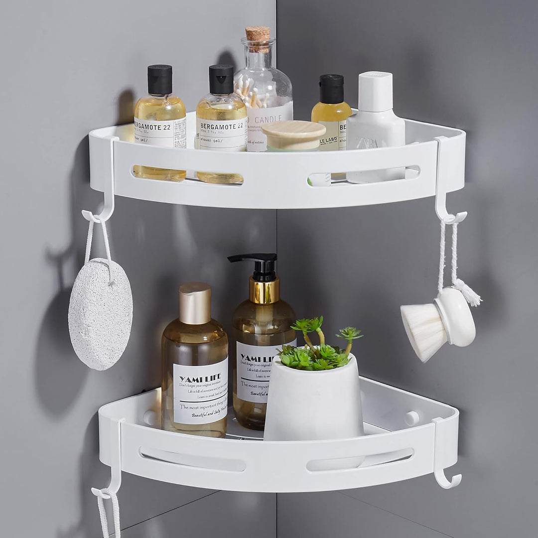 Hoomtaook Duschablage Duschregal Weiss Ohne Bohren Ecke, Badezimmer Regal Badregal Aluminium Duschko