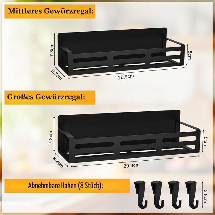 2 Stück Gewürzregale, Kühlschrank Regal Magnetisch mit 8 Haken Magnetregal Magnetic Spice Rack Kühls