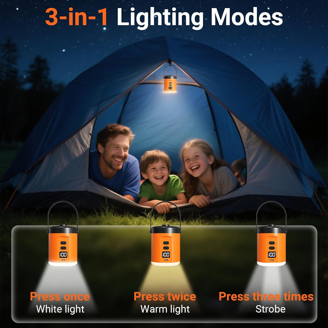 Elektrische Luftpumpe mit 5000-mAh-Akku, tragbare Luftpumpe mit 3 Düsen, inklusive Campinglampe, ele