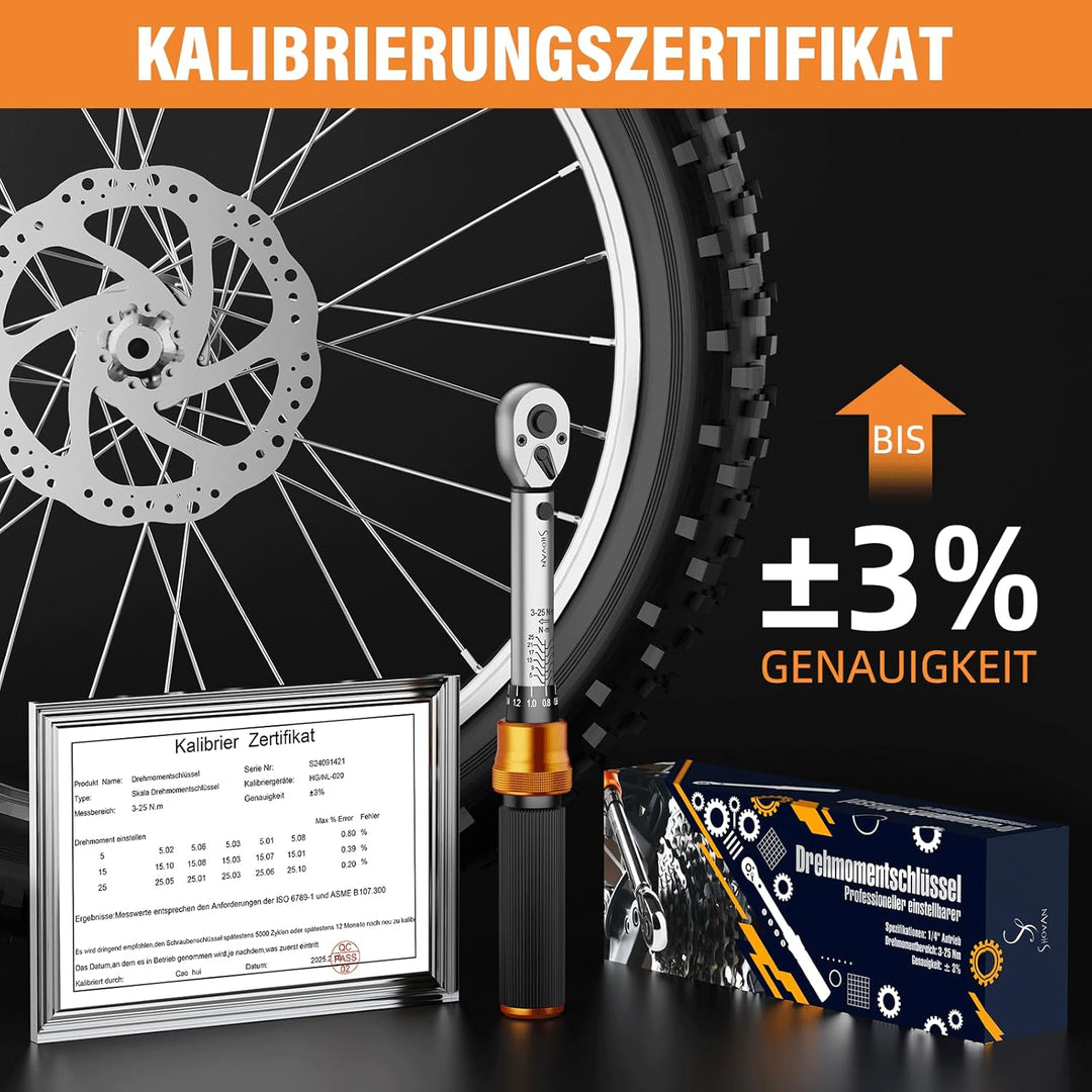 13TLG Klein Drehmomentschlüssel Fahrrad 1-25NM, 1/4 Zoll Torque Wrench Set, 72 Zähne Umschaltknarre,