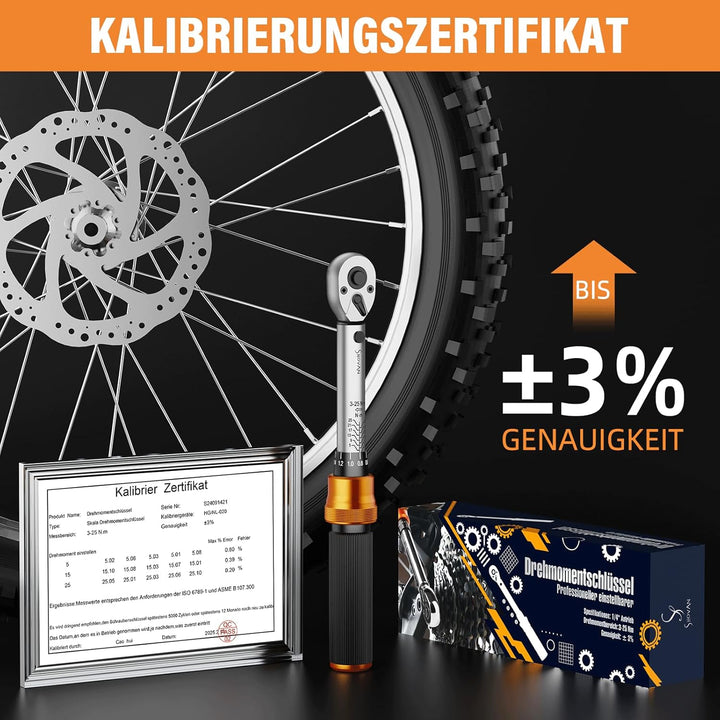 13TLG Klein Drehmomentschlüssel Fahrrad 1-25NM, 1/4 Zoll Torque Wrench Set, 72 Zähne Umschaltknarre,