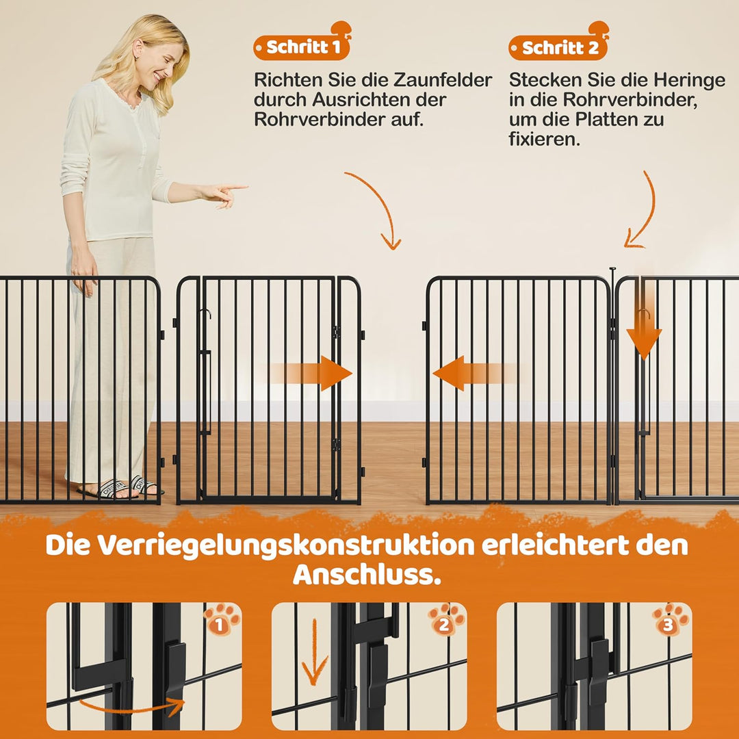 Yaheetech Welpenauslauf 24-teilig 80cm hoch, Welpenlaufstall mit integriertem Schloss, Geräuscharme
