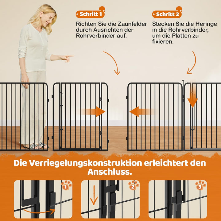 Yaheetech Welpenauslauf 24-teilig 80cm hoch, Welpenlaufstall mit integriertem Schloss, Geräuscharme
