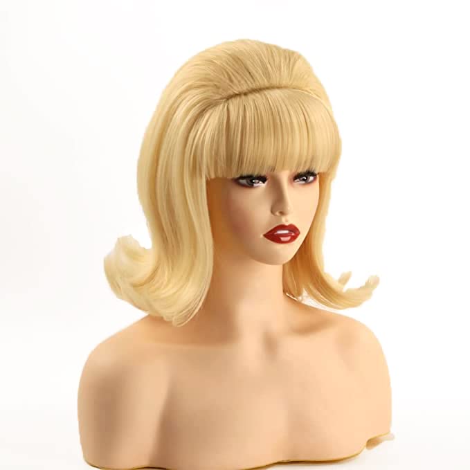 MORTICIA Damen Flip Perücke 70er Jahre Pinup Pelucas 60er Jahre Retro Beehive Stil Vintage Look Bett