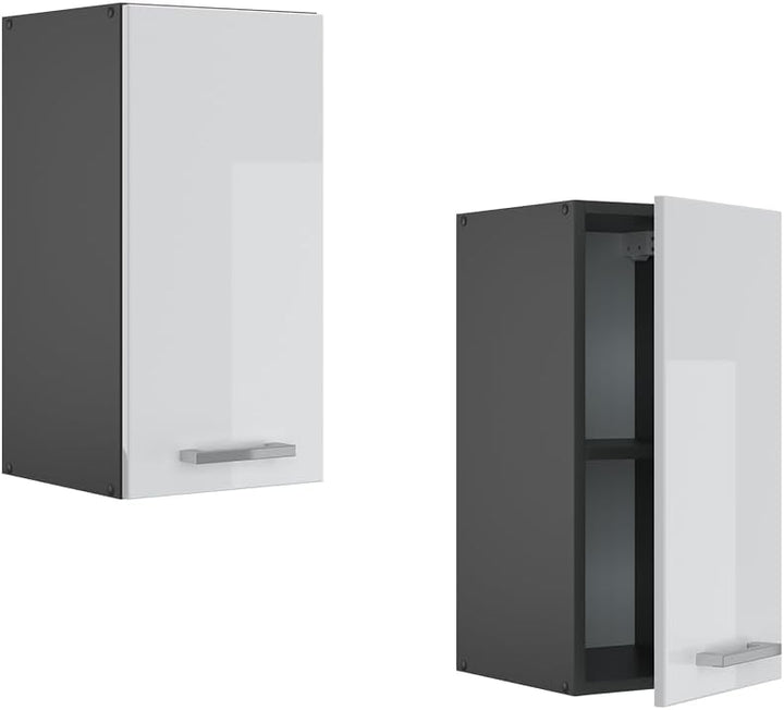 Vicco Hängeschrank R-Line, hängender Küchenschrank, Weiss Hochglanz/Anthrazit, 30 cm Weiss Hochglanz