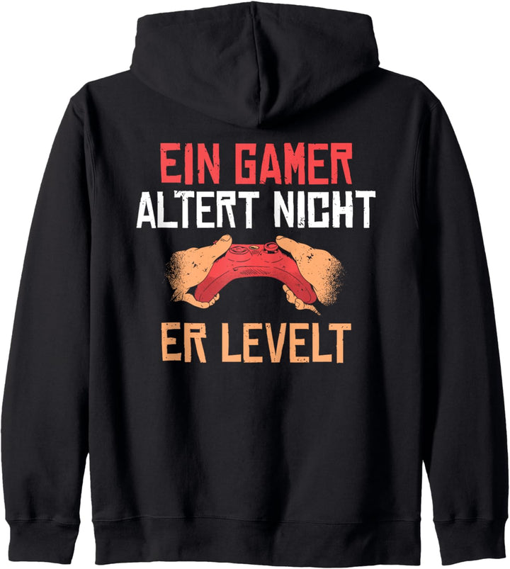 Backprint Ein Gamer altert nicht, er levelt Kapuzenjacke
