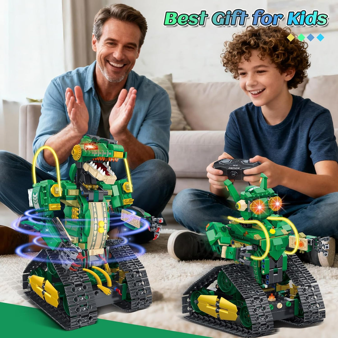 Technik Roboter für Kinder mit Licht - 5 in 1 Dinosaurier Fernbedienung Bausatz, 877 Teile RC Robot