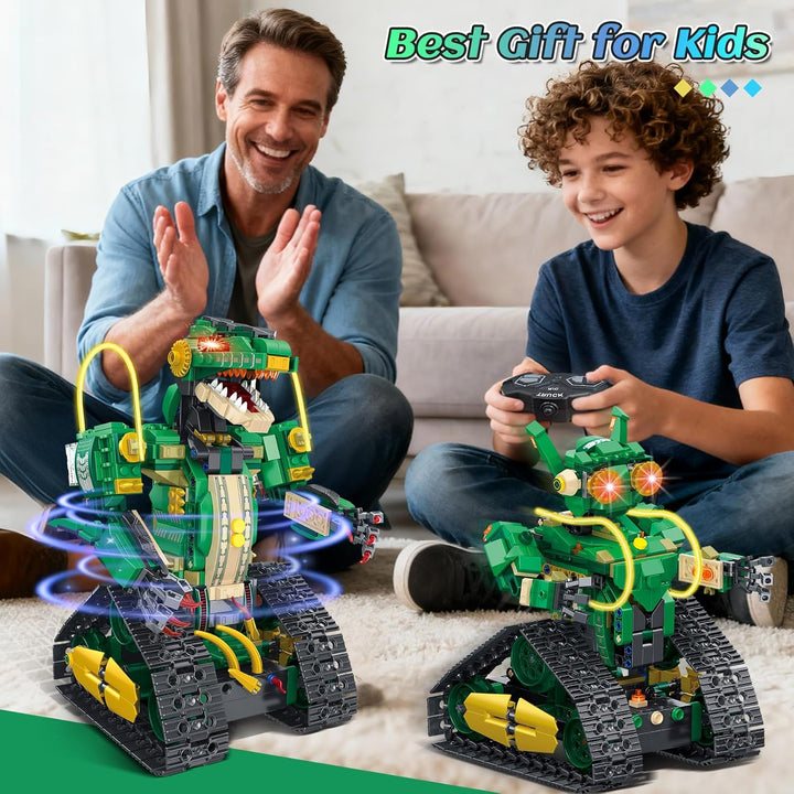 Technik Roboter für Kinder mit Licht - 5 in 1 Dinosaurier Fernbedienung Bausatz, 877 Teile RC Robot