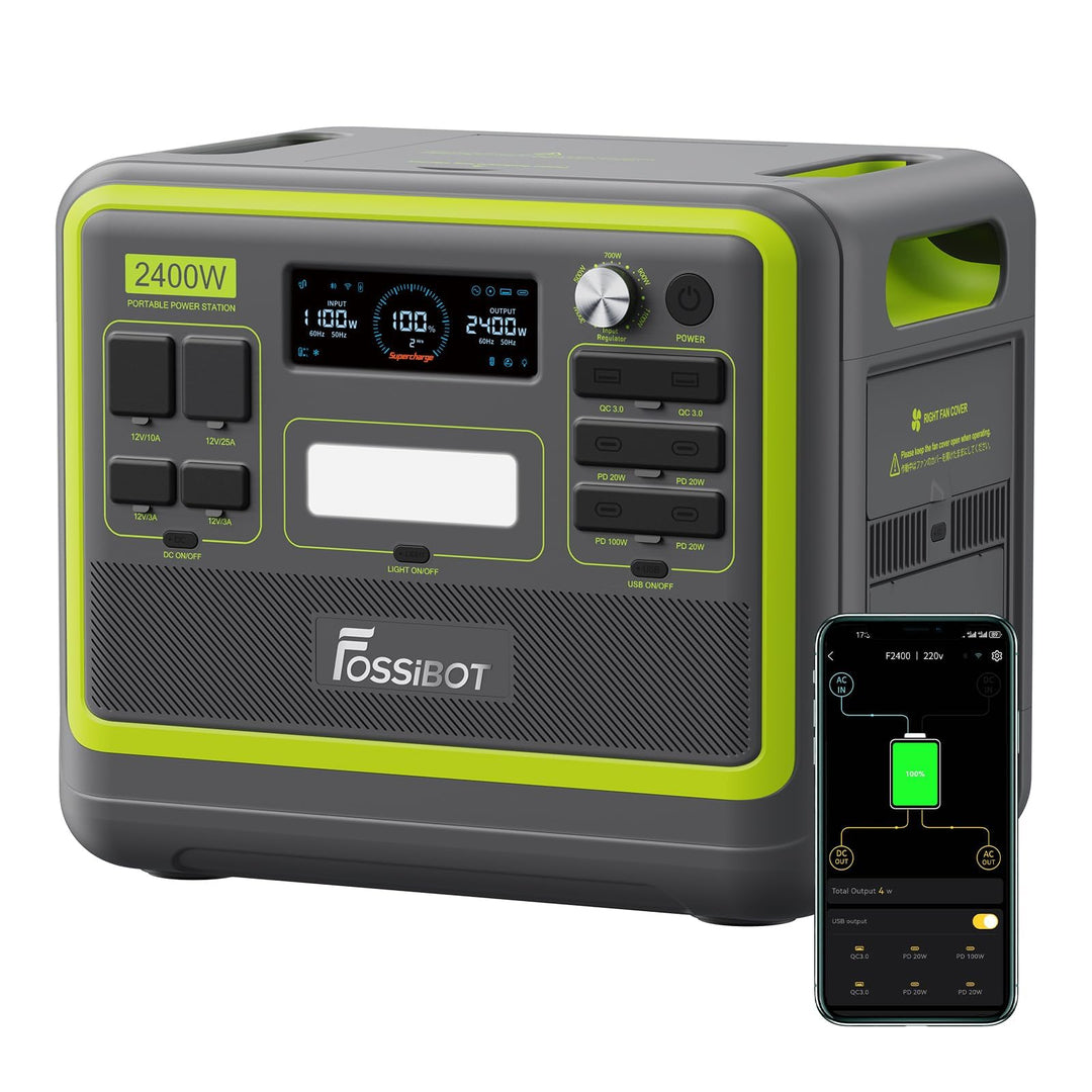 FOSSiBOT F2400 Tragbare Powerstation mit 2048Wh LiFePO4, 3X AC Ausgängen 2400W (4800W Peak) Solargen