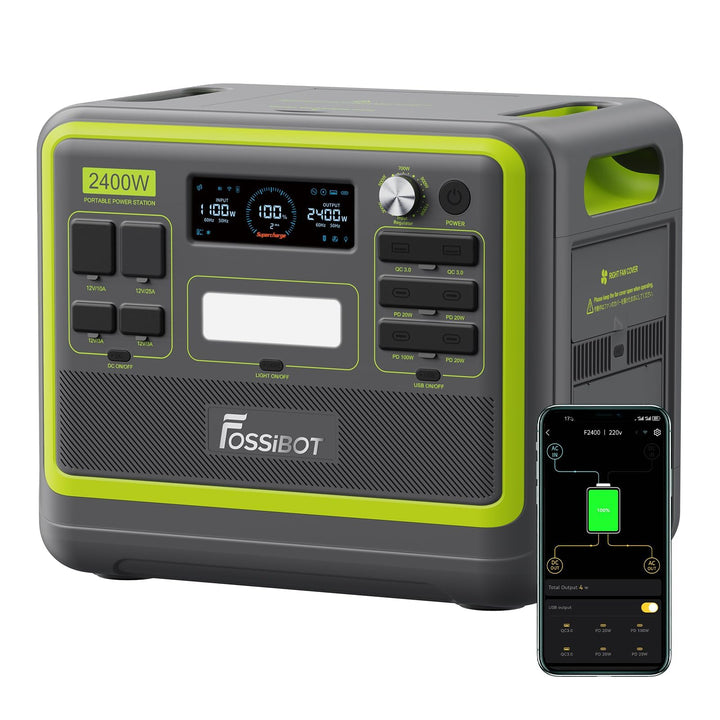 FOSSiBOT F2400 Tragbare Powerstation mit 2048Wh LiFePO4, 3X AC Ausgängen 2400W (4800W Peak) Solargen
