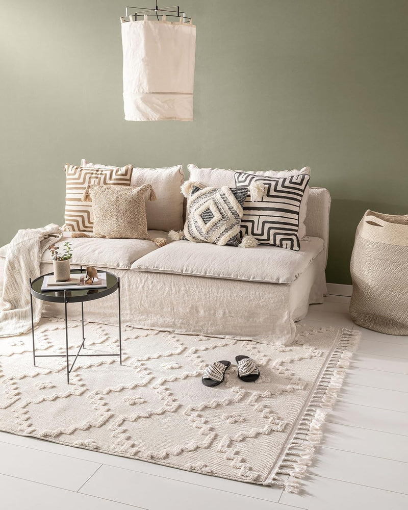 Benuta Teppich OYO Cream Handmade-Look Fransen Hochflor Wohnzimmer 160x230 cm 160x230 cm Cream, 160x