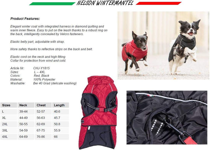 CHIARA Nelson Mantel mit Geschirr CHJ-Y1815RD-L- Wintermantel, Übergangsjacke, Weste (Grösse: L, hoc