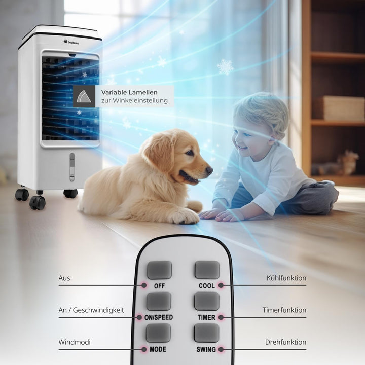 tectake® Mobiles Klimagerät 3in1, Ventilator, Air Conditioner ohne Abluftschlauch, mobiler Luftkühle