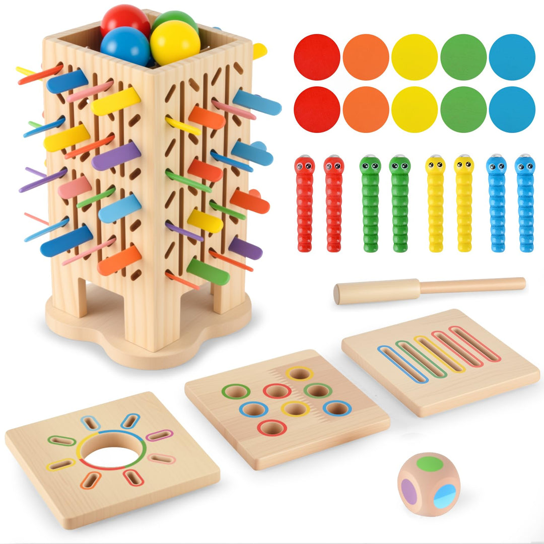Montessori Spielzeug ab 3 Jahre, Sensorik Spielzeug Montessori Spielzeug ab 1 Jahr, 5-in-1 Holz Sort