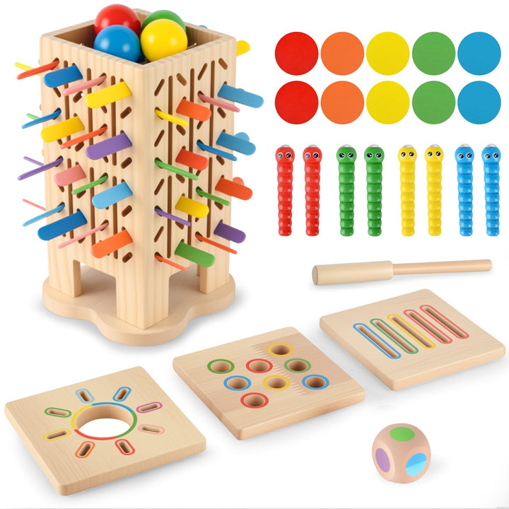 Montessori Spielzeug ab 3 Jahre, Sensorik Spielzeug Montessori Spielzeug ab 1 Jahr, 5-in-1 Holz Sort
