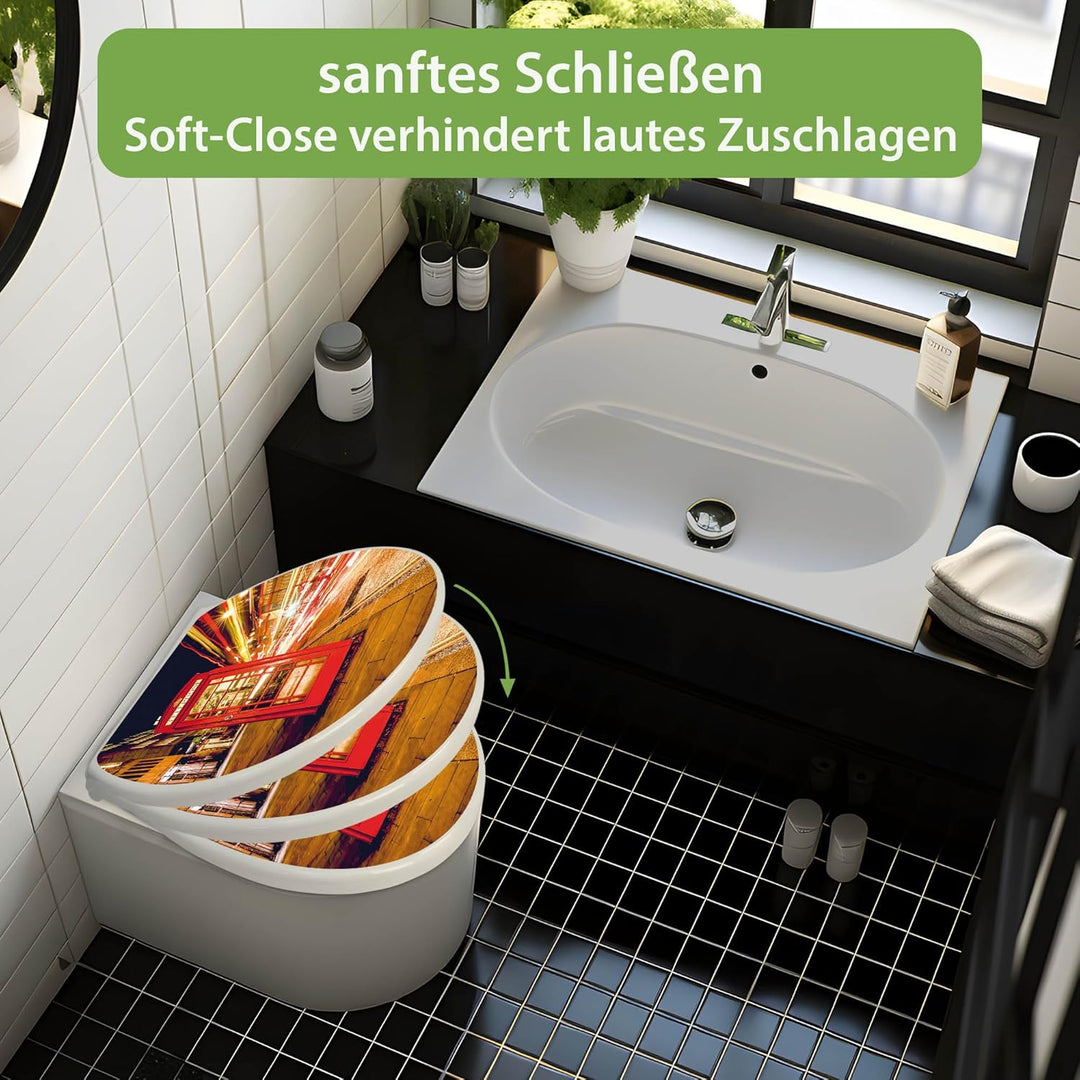 banjado Toilettendeckel mit Absenkautomatik 44,5x37cm - Soft Close Toilettensitz - WC Sitz mit Absen