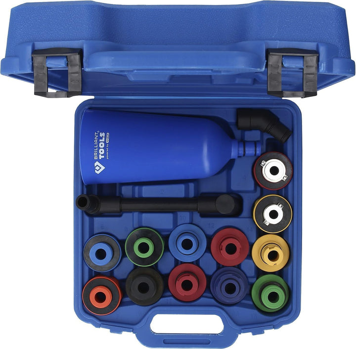 BRILLIANT TOOLS BT711110 MASTER Öl-Einfülltrichter-Satz mit drehbarem Winkelarm, 15-tlg. [Powered by