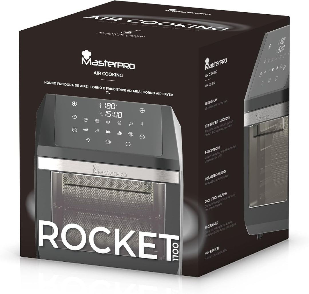 MasterPRO Rocket 1100 | Heissluftfritteuse und Backofen Ölfrei | Fritteuse | 11 L und 1800 Watt | LE