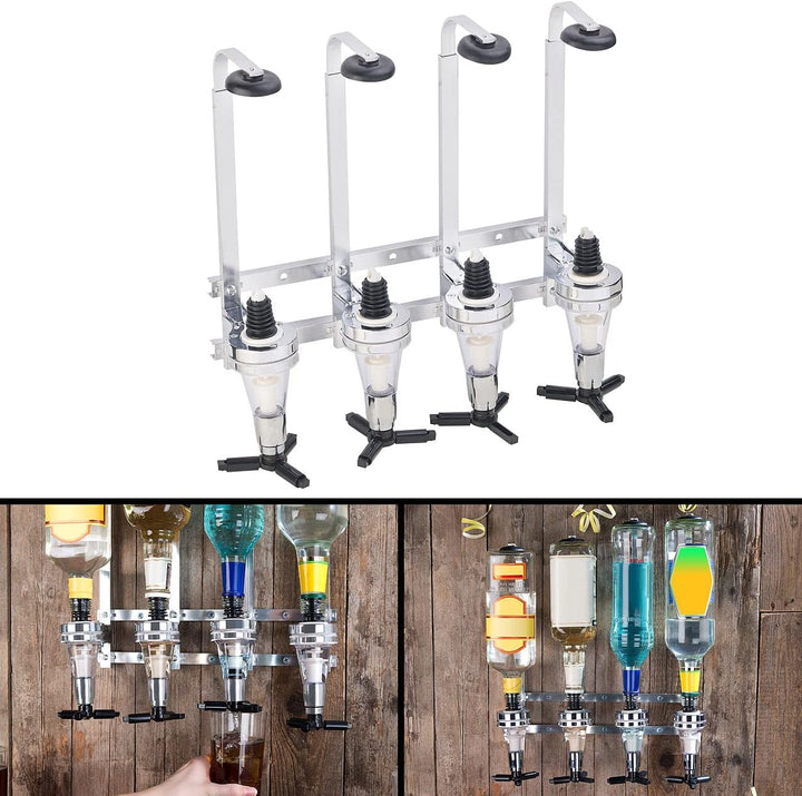 Rosenstein &amp; Söhne Flaschen-Wandhalterungen: 4er-Set Aluminium-Flaschenhalter und Dosierer, je 4-fac