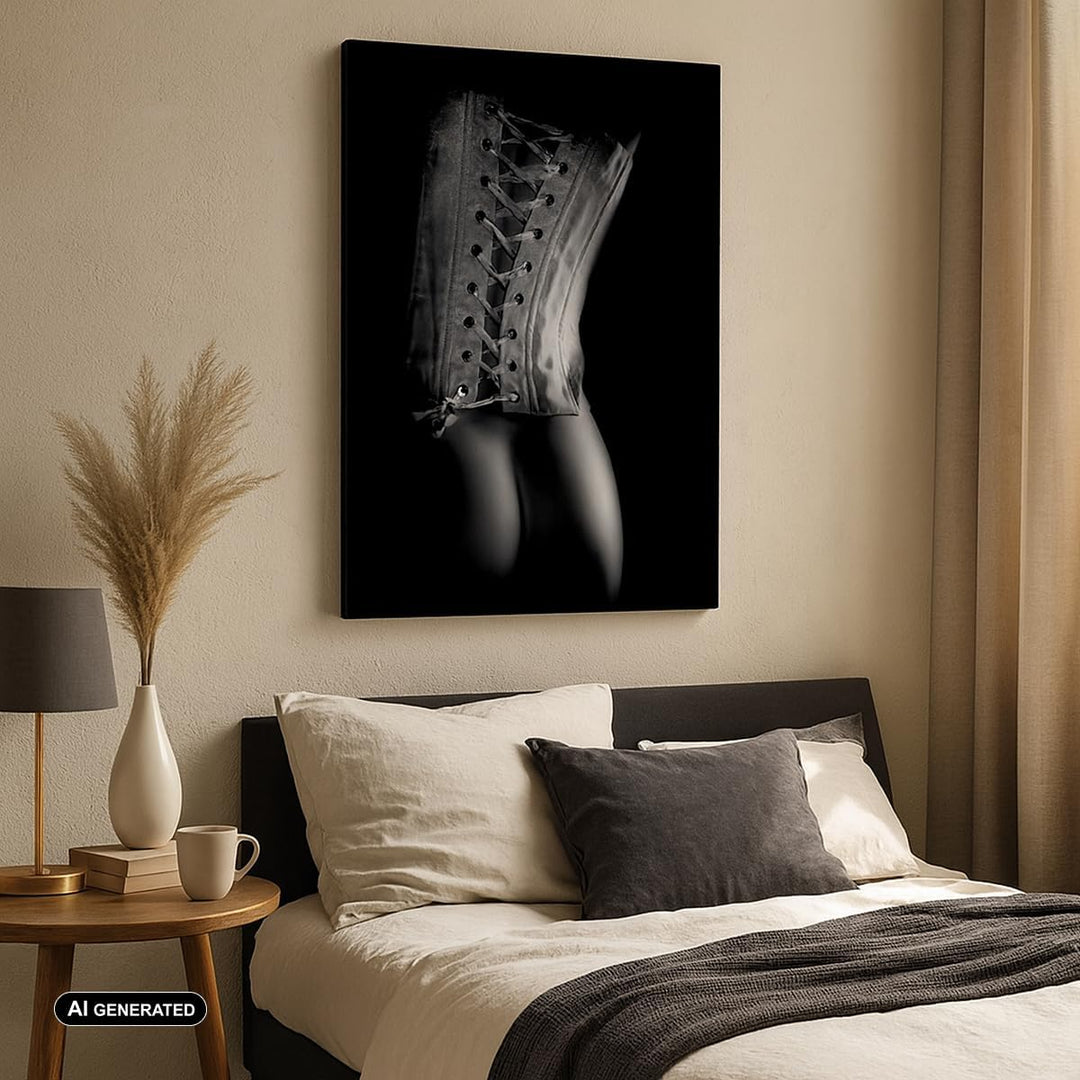 Bilder auf Leinwand Weiblicher Körper Leder Korsett Frau Leinwandbild mit Rahmen 45x80cm Wandbilder