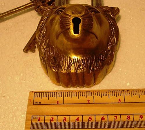 Messing-Vorhängeschloss – Schloss mit Schlüssel – funktionell – Messing hergestellt – Typ: (Löwe – M
