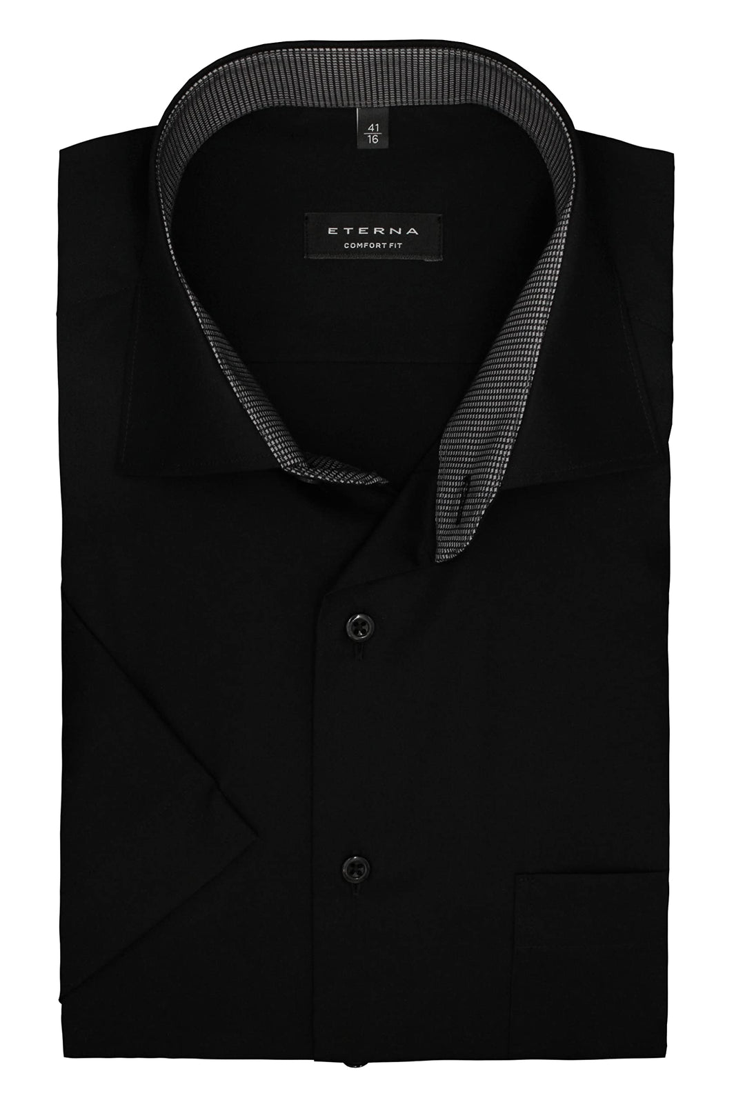 ETERNA Herren Businesshemd Kurzarm Comfort FIT | Uni | Bügelfrei | Kent Kragen 43 Schwarz, 43 Schwar