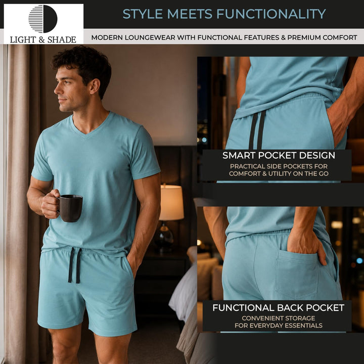 Light & Shade Pyjama-Set mit Oberteil und kurzer Hose für Herren, Blau, S S Blau, S Blau