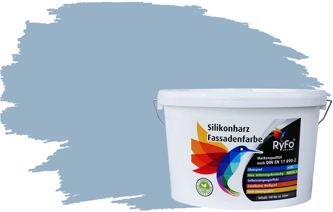 RyFo Colors Silikonharz Fassadenfarbe Lotuseffekt Trend Taubenblau 10l - bunte Fassadenfarbe, weiter