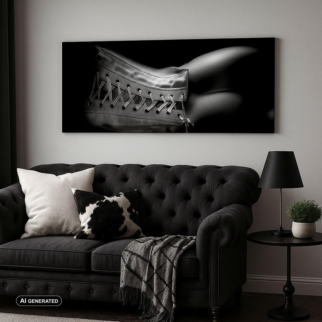 Wandbilder Dekoration Wohnzimmer Weiblicher Körper Leder Korsett Frau Bilder auf Leinwand 120x50cm L