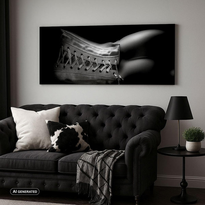 Wandbilder Dekoration Wohnzimmer Weiblicher Körper Leder Korsett Frau Bilder auf Leinwand 120x50cm L