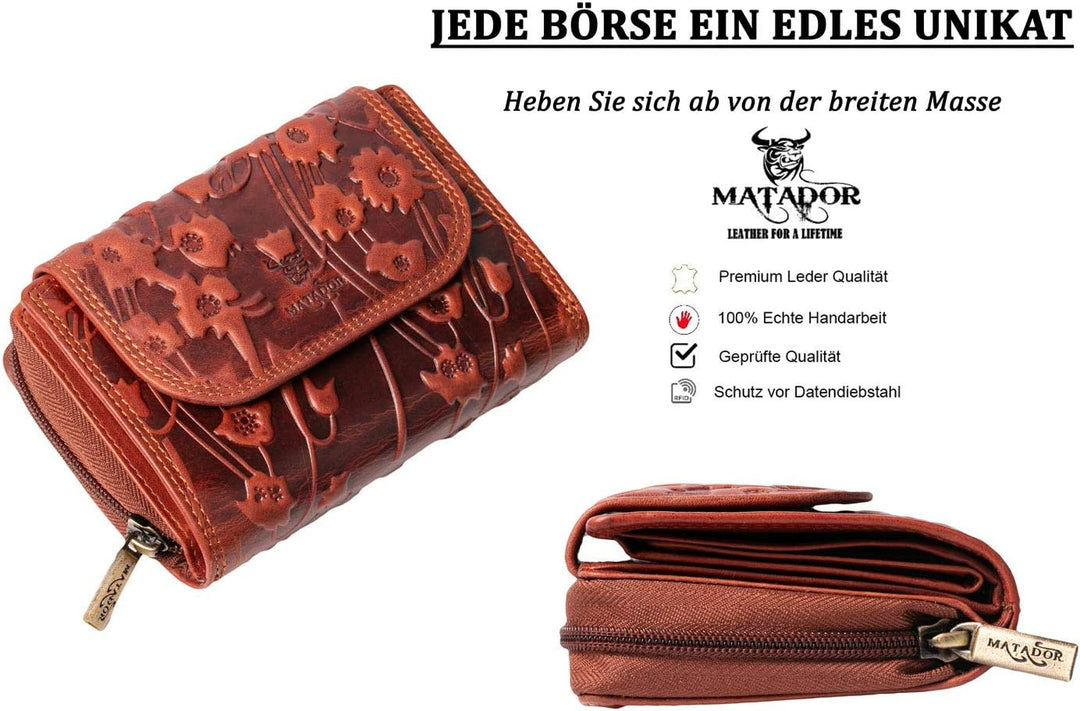 MATADOR® Echt Leder Geldbörse Damen Portemonnaie für Frauen TüV geprüfter RFID & NFCSchutz Geldtasch