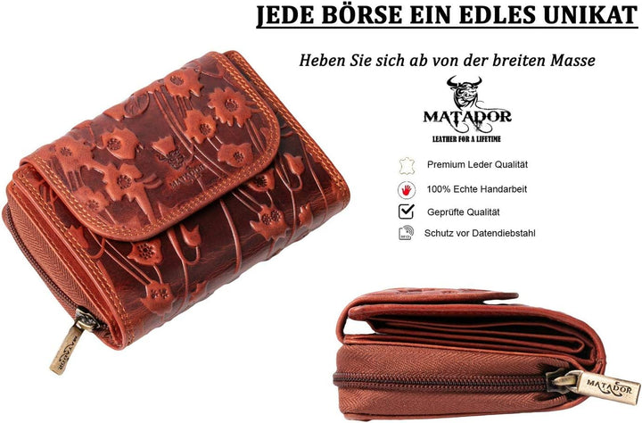 MATADOR® Echt Leder Geldbörse Damen Portemonnaie für Frauen TüV geprüfter RFID & NFCSchutz Geldtasch
