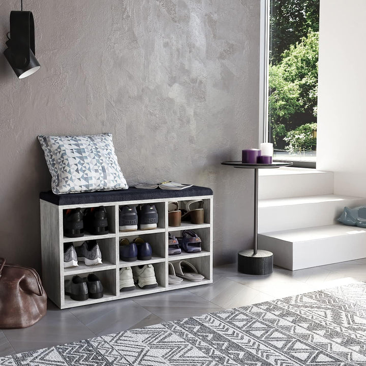 KOMTO Schuhbank mit Sitzfläche - Schuhregal Beton 80 x 50 x 30 cm Schuhschrank mit Sitzbank Flur Ban