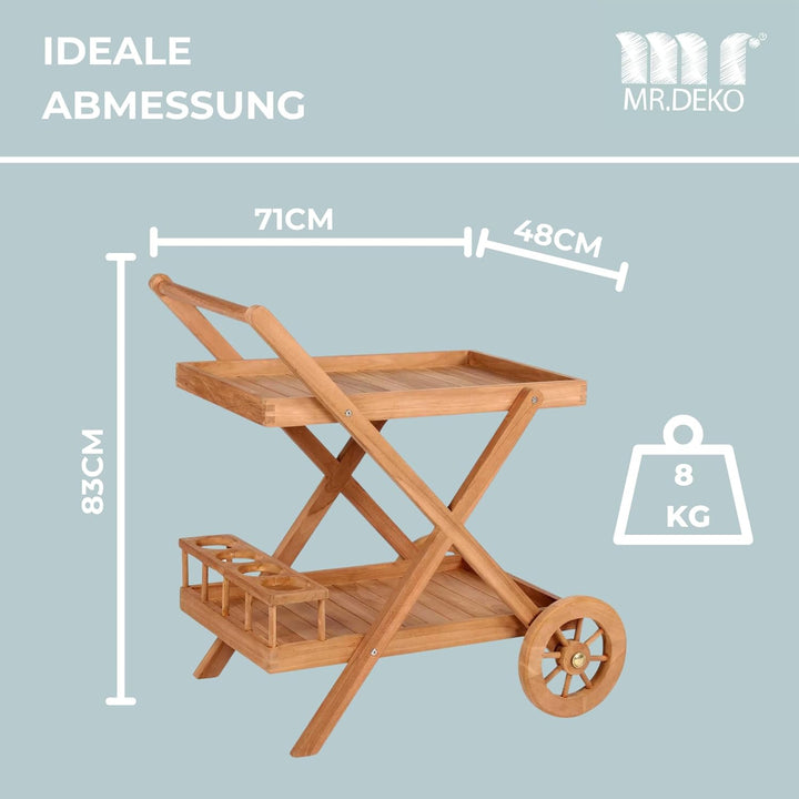Mr. Deko Teak Servierwagen Chester - Teak - Dinett - Kaffee - Teewagen - Butler - Gartentisch - Outd